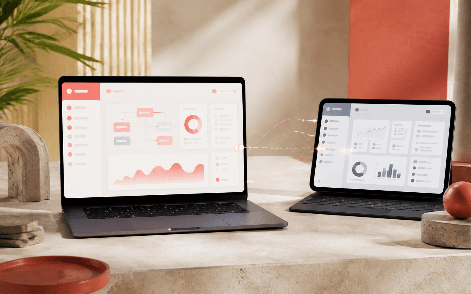 Aplicação empresarial num portátil e tablet.