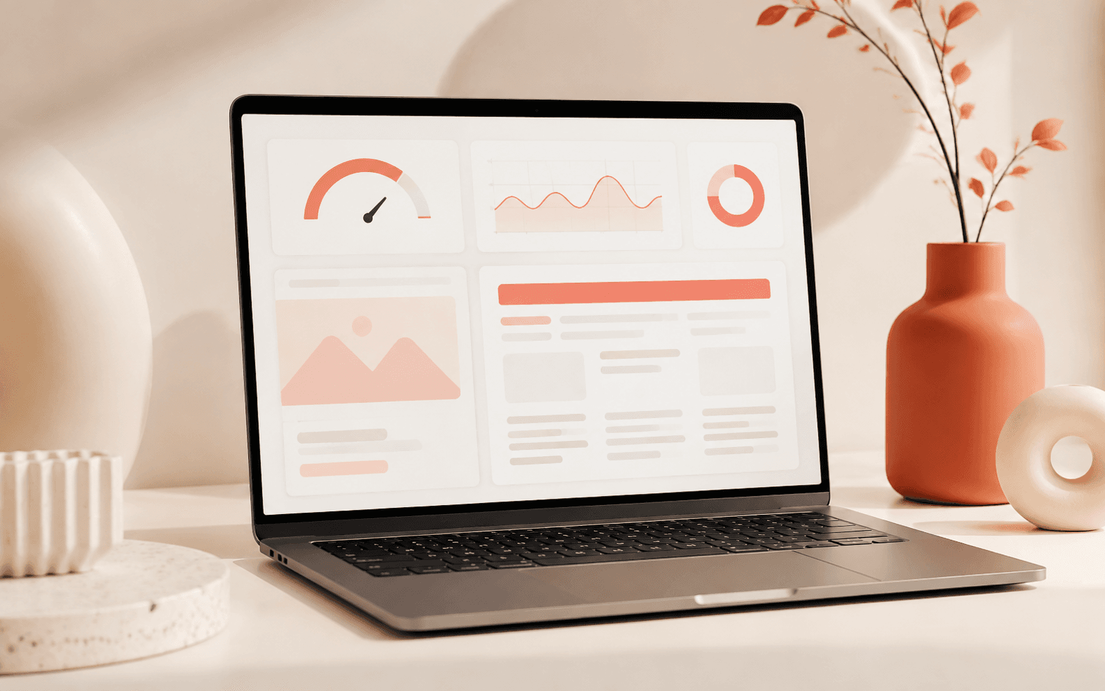 Painel de performance e velocidade web num ecrã.