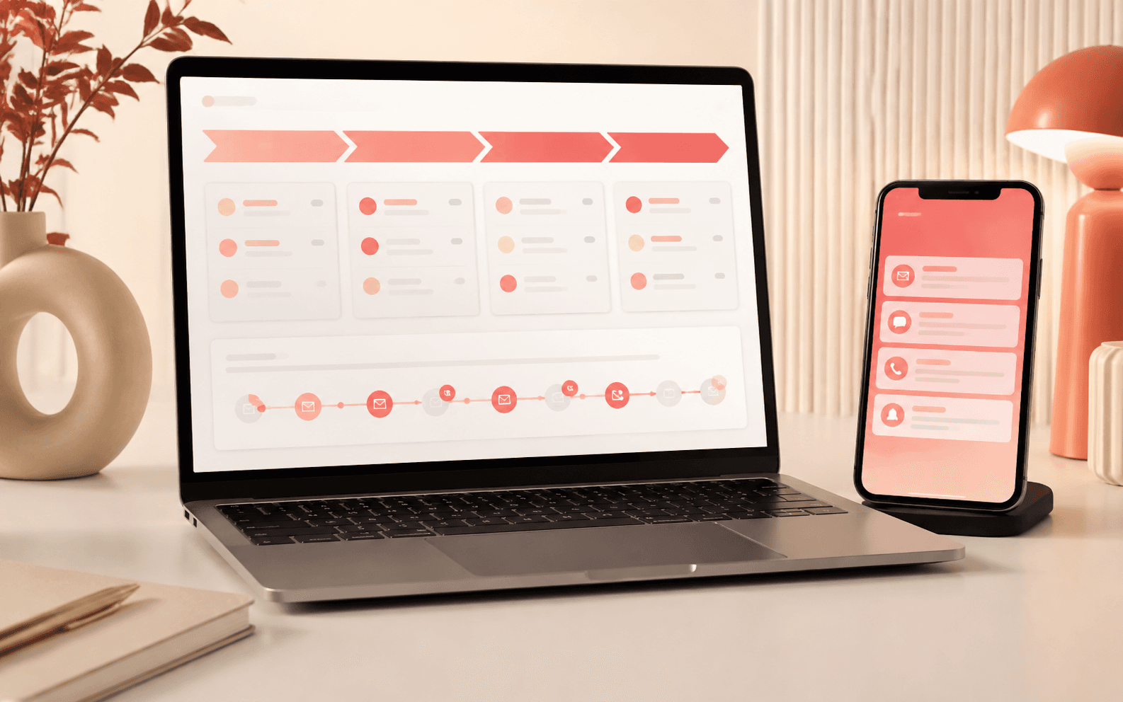 Painel CRM com fluxo de oportunidades comerciais.
