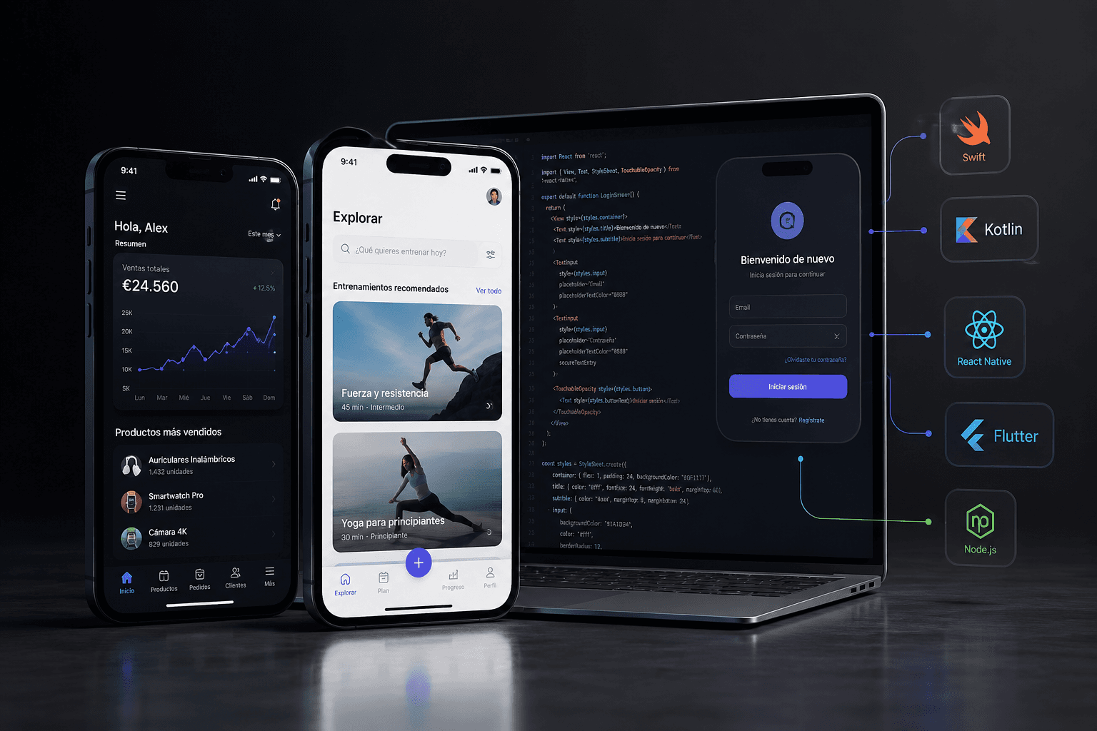 Desenvolvimento de apps para empresas com vista mobile, web e stack tecnológica.