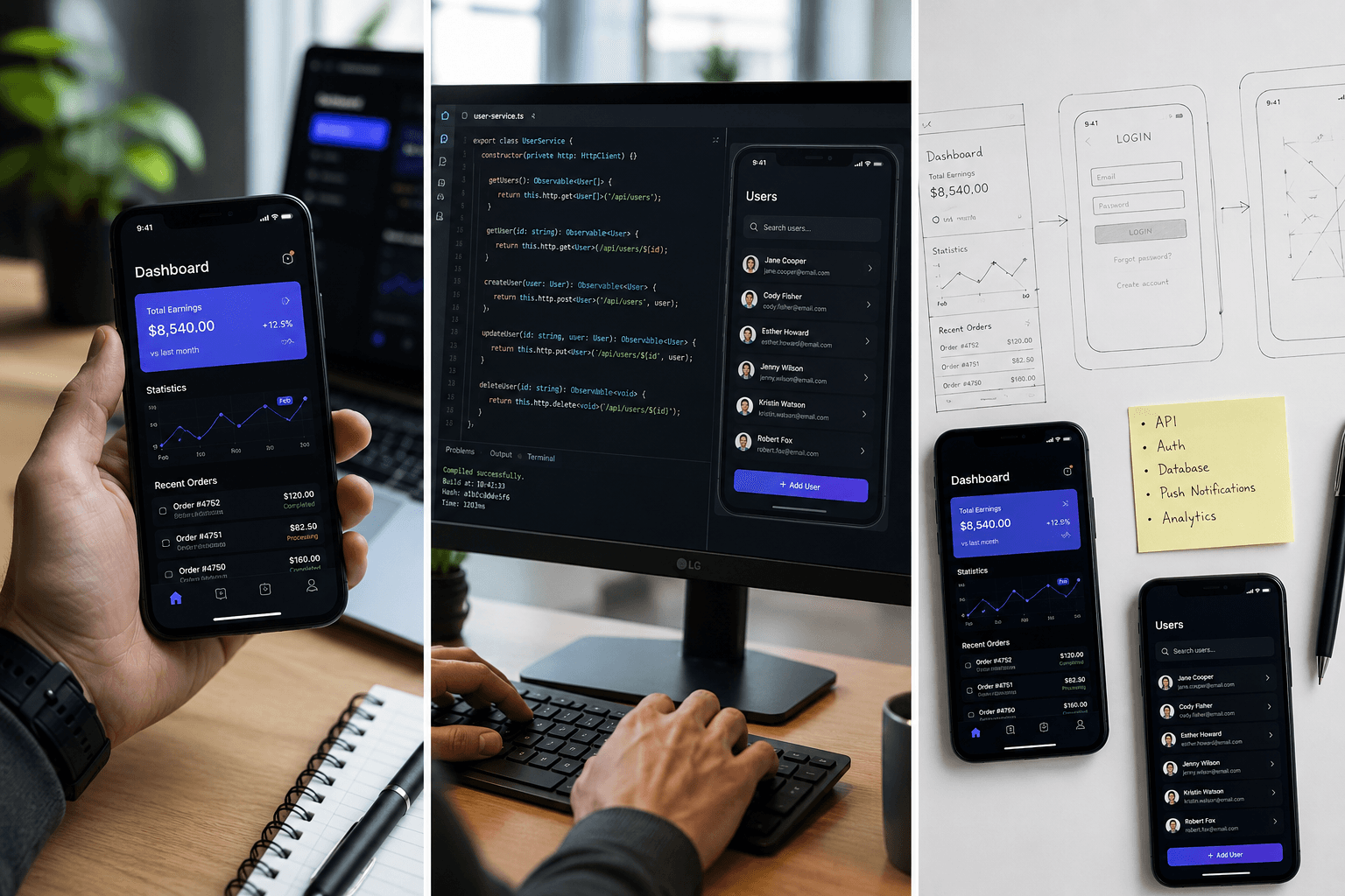 Design de produto, integrações API e planeamento MVP para apps empresariais.